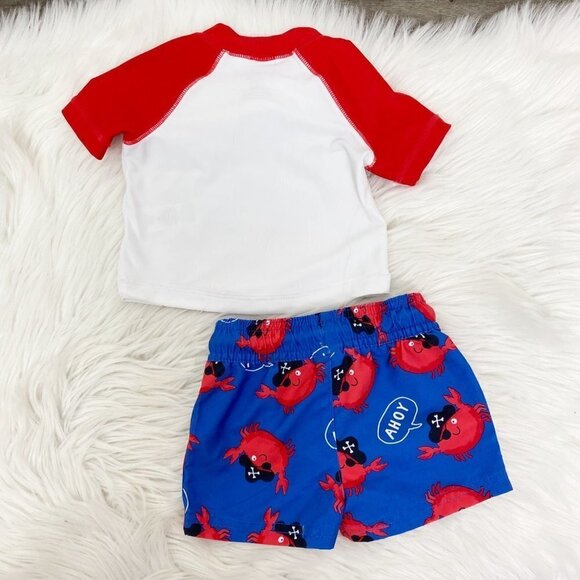 Carter’s Infant Baby 3 Months Pirate Crab Ahoy Matey Rashguard Swim Trunk Set - Picture 2 of 5